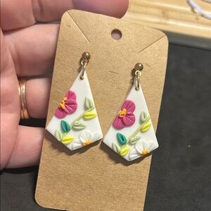 Floral Drop Earrings with Pink and Green Accents